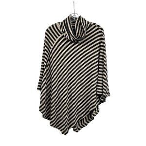 Capote Womens Striped Soft Poncho Sweater Cowl Neck Gray/Cream Size S/M